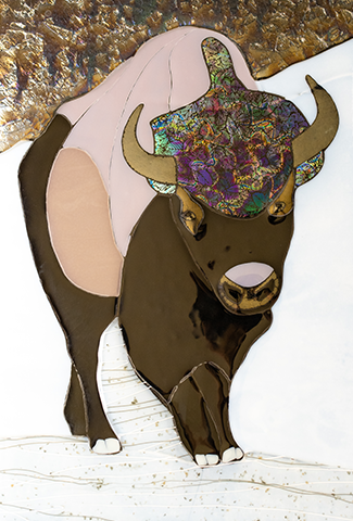 "Bella the Bison" - Glass artwork of a bison by Karen Perieff.