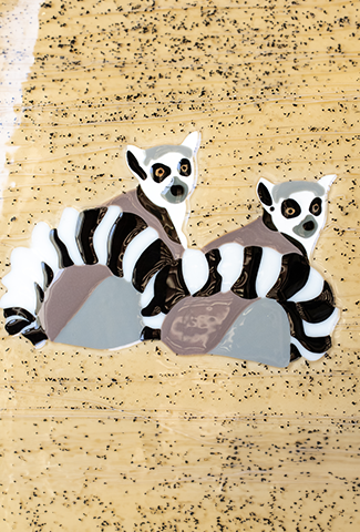 "Fred and Ethel" - Glass artwork of 2 lemurs by Karen Perieff.