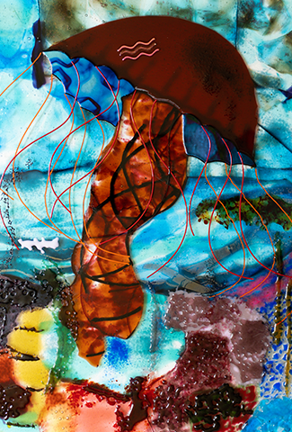 "Jelly Fish" - Glass artwork of a jelly fish by Karen Perieff.