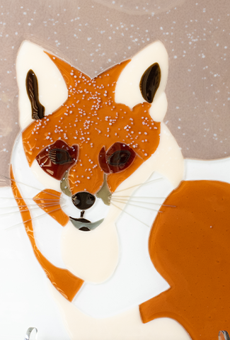 "Winter Peach" - Glass artwork of red fox by Karen Perieff.